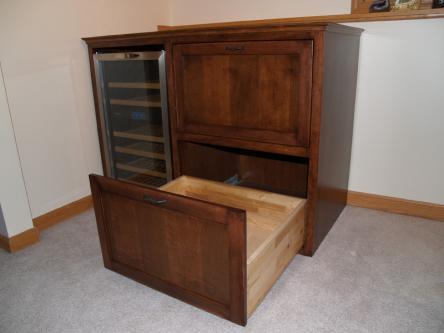 Maple Bar Cabinet w/Built-in Wine Fridge Open