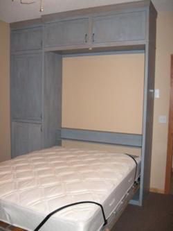 Oak (blue milk paint) Queen Sized Murphy Bed Open