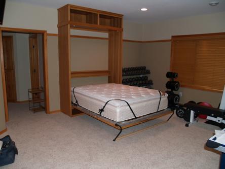 Hickory Queen Sized Murphy Bed Open