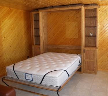 Oak and log Queen Sized Murphy Bed Open